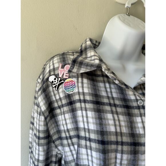 SoulCycle Cotton Yoga Wheel & Patches Flannel Button Up Shirt Top - Picture 3 of 9